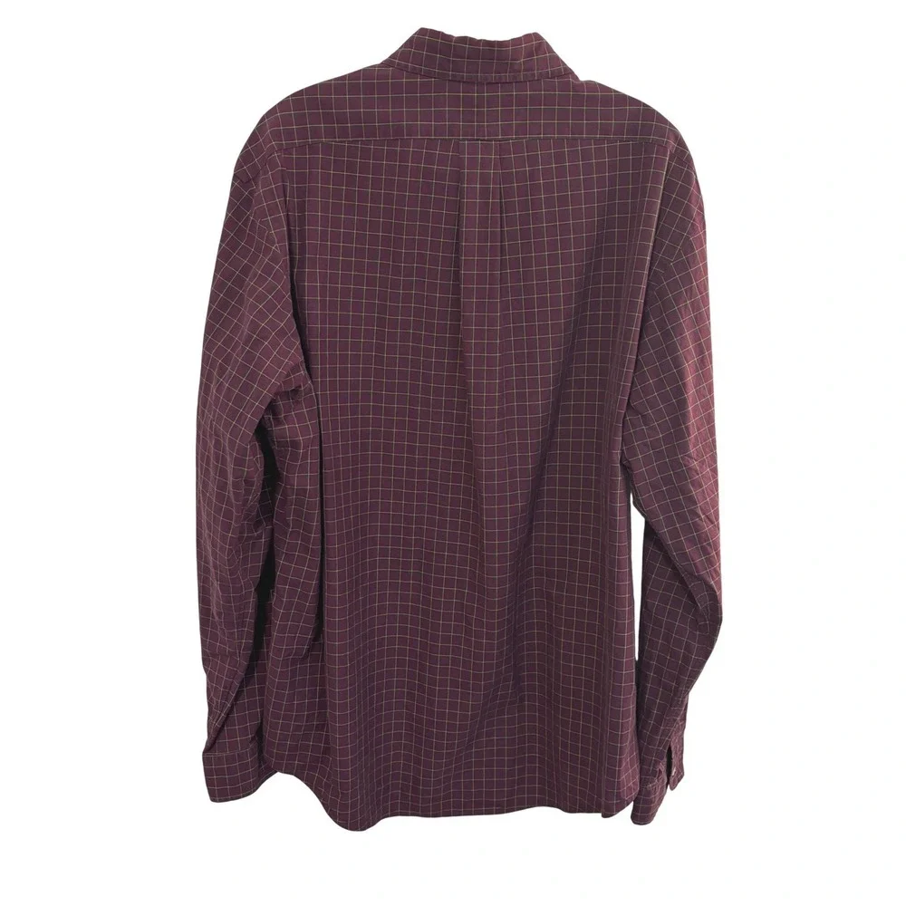 Ralph Lauren Button Down Shirt Mens XL Burgundy Check Custom Fit Two-Ply Cotton